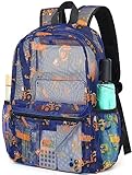 CAMTOP Mochila de malha para crianças, meninos, meninas, transparente, pré-escolar, mochila casual para escola, praia, viagens, esportes, Azul - Trator, Medium, Mochilas Daypack