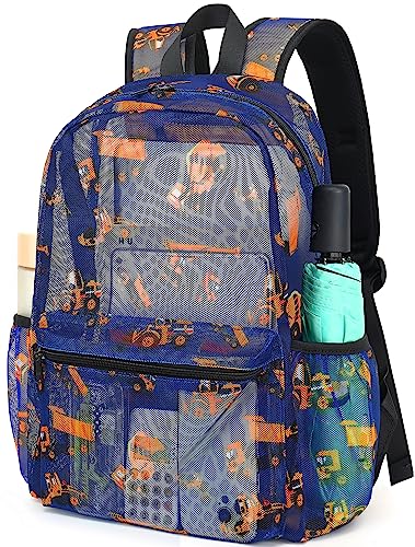 Camtop Mesh Backpack Kids Boys Girls Bookbag See Through Preschool Kindergarten Backpacks Casual Daypack For School Beach Travel Swim(Age 3-8 Years,Tractor) #TOP5