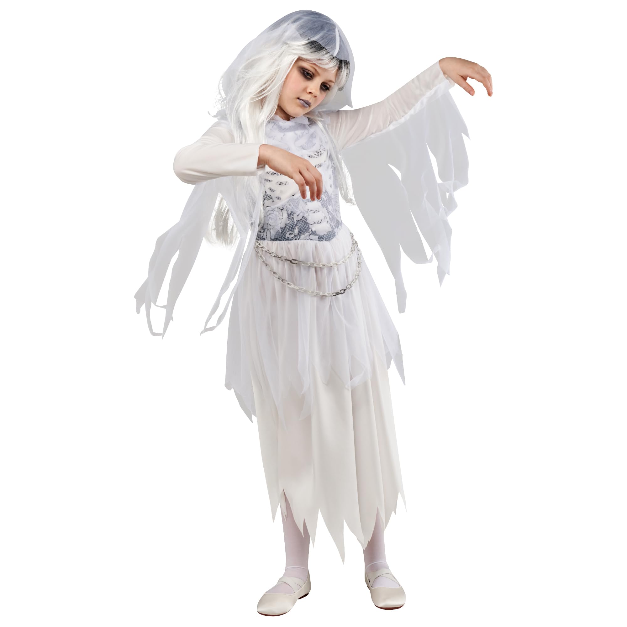 Rubies 1000765XXS000 Ghostly Girl Kids Fancy Dress, White, 3-4 Years Halloween