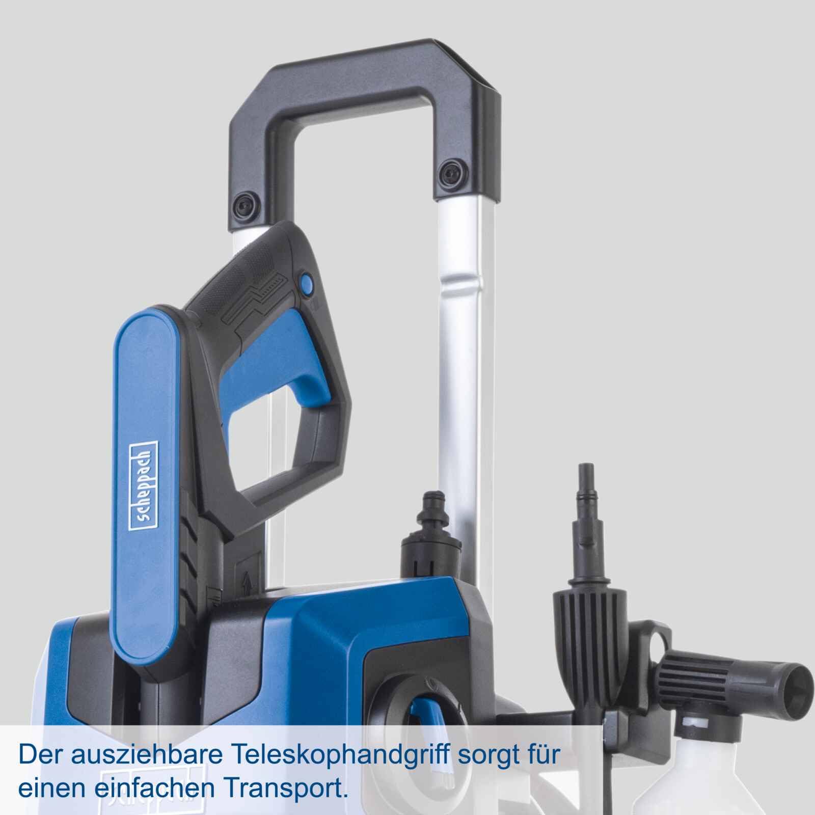 Scheppach Idropulitrice SHD150 con accessori, sistema Quick Connect e | portata 420 l/h, lunghezza tubo/cavo 5 m, sistema Quick Connect e funzione di aspirazione, manico estensibile
