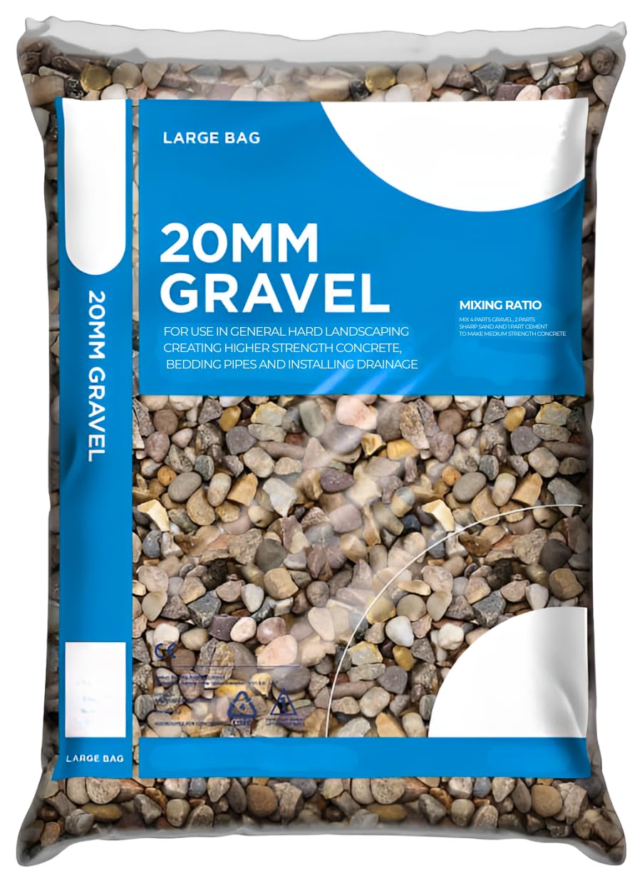 Natural Pea Shingle Gravel (10mm & 20mm) - 20kg Major Bag - Premium Rounded Stones for Concrete Mixing, Ground Drainage, Driveways, and Decorative Landscaping Projects (1, 20mm)