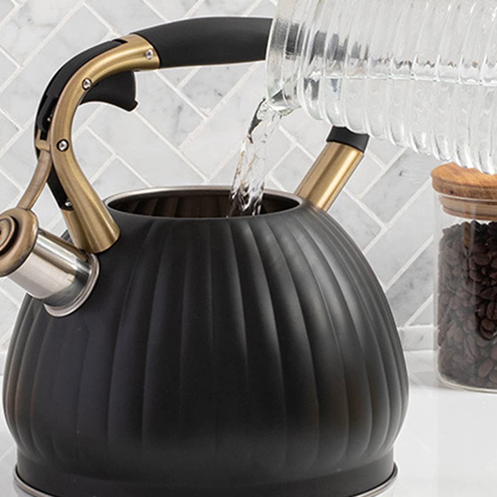 BESTonZON 1pièce Bouilloire Sifflante Inoxydable Noir Avec Poignée Isolante Bouilloire à Thé Pour Cuisinière Électrique Induction Sifflet Et Pratique
