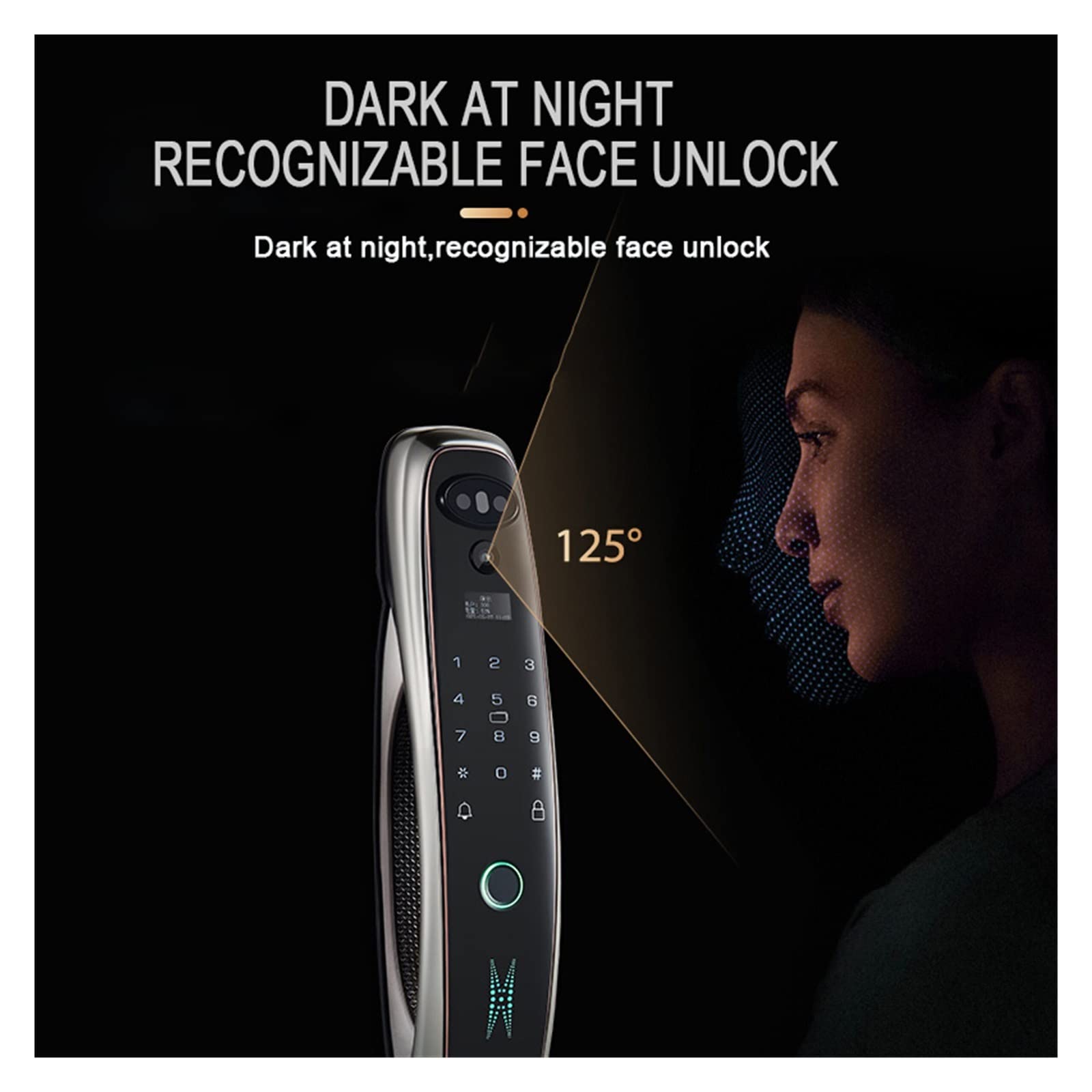 Inteligentny zamek do drzwi, Tuya Smart 3D Face Blokada drzwi Security Face Camera Monitor Inteligentne hasło linii papilarnych Biometryczny klucz elektroniczny Odblokuj(Gold-24-280-R)