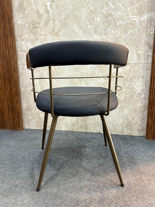 Modern Design Dining Chairs Set with Metal Frame, Walnut Wood Black Leather Seat, Indoor/Outdoor Chairs Patio Chairs Kitchen Chair for Living Room Gold Finish| (Pack of 1)-image-23