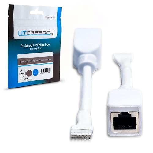 Litcessory Adaptador de cable Ethernet RJ45 a 6 pines para Philips Hue Lightstrip Plus (2 unidades, un par, blanco, estándar de 6 pines V3)