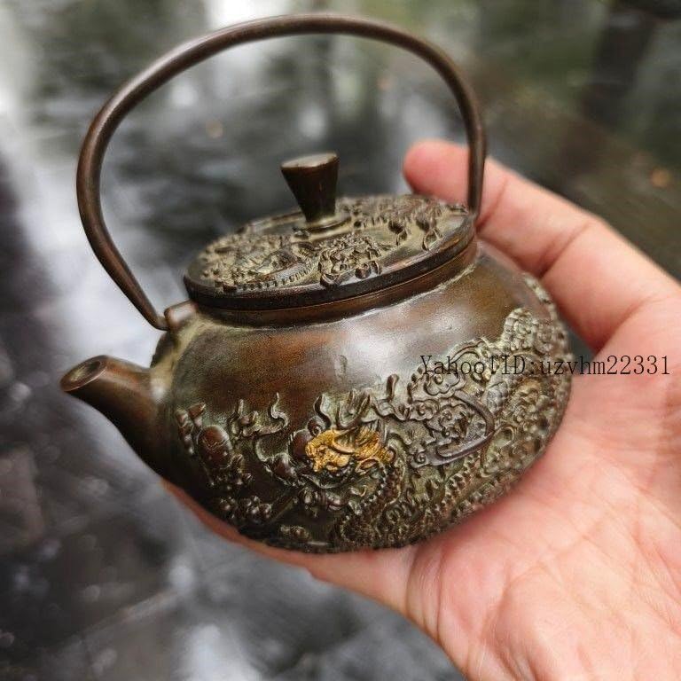 銅 細工 龍鳳提梁徳利 茶壺 茶道具 販売 装飾品 工芸品 美術品 置物 銅