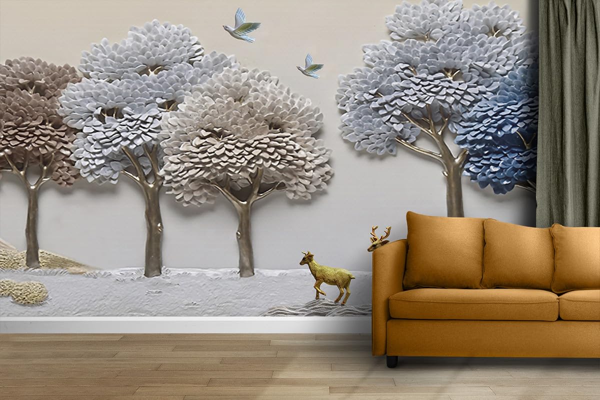 3D Wallpaper Beautiful Golden Deer in Forest Hd Print Wall Painting Poster Picture Wall Sticker for Living Room, Bedroom, Home Decor, PVC Vinyl, Multicolor, Pack of 1