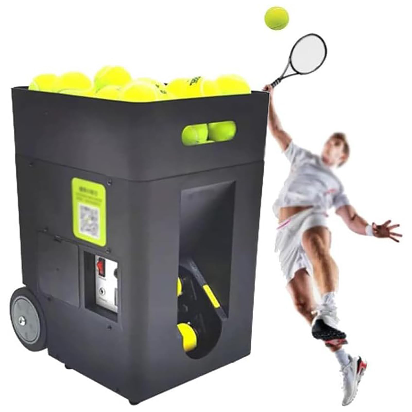 Máquina Lanzapelotas Portátil Para Tenis, Máquina Automática Inteligente Para Lanzar Pelotas, Control Remoto Inalámbrico + Control Mediante Aplicación Móvil, Ángulo De Lanzamiento Ajustable, 50