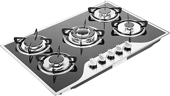 30 Inch Gas Cooktop, 5 Burners Built-In Stove Top Stainless, LPG/NG Convertible Stove Dual Fuel Sealed Gas Hob Tempered Glass Kitchen Gas Cooker Stove, for Kitchen, Home, Apartments, RVs