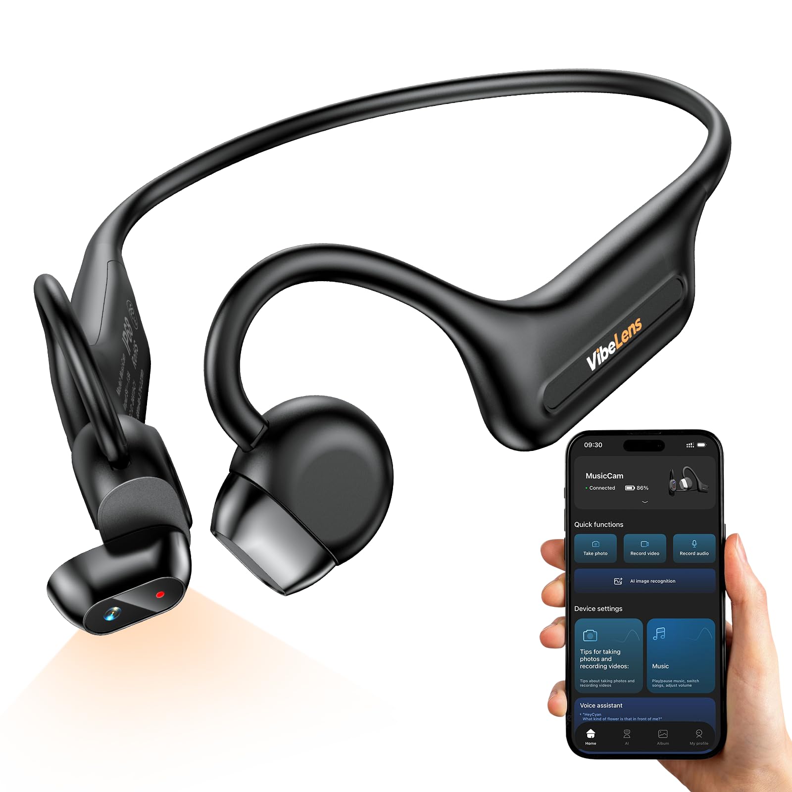 VibeLens MusicCam カメラ付きワイヤレス骨伝導イヤホン Amazon.com: VibeLens MusicCam World's 1st Bone Conduction