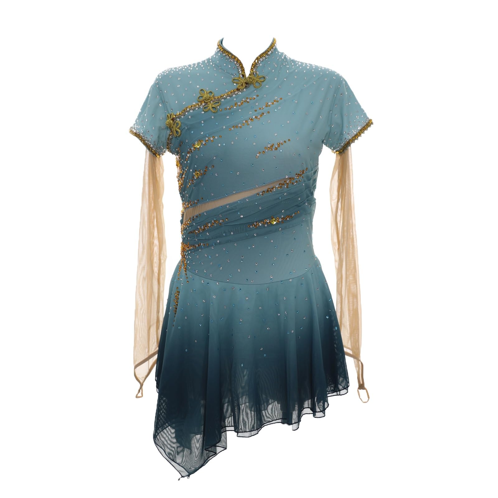 Abito Da Pattinaggio Artistico A Maniche Lunghe Da Donna for Competizione, Abito Da Pattinaggio Sul Ghiaccio Con Strass Scintillanti For Ragazza