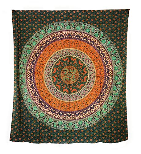 Indische Mandala Tagesdecke, Wandtuch, Tagesdecke Mandala Druck - 100% Baumwolle, 210x240 cm, Bettüberwurf, Sofa Überwurf (Muster 09)