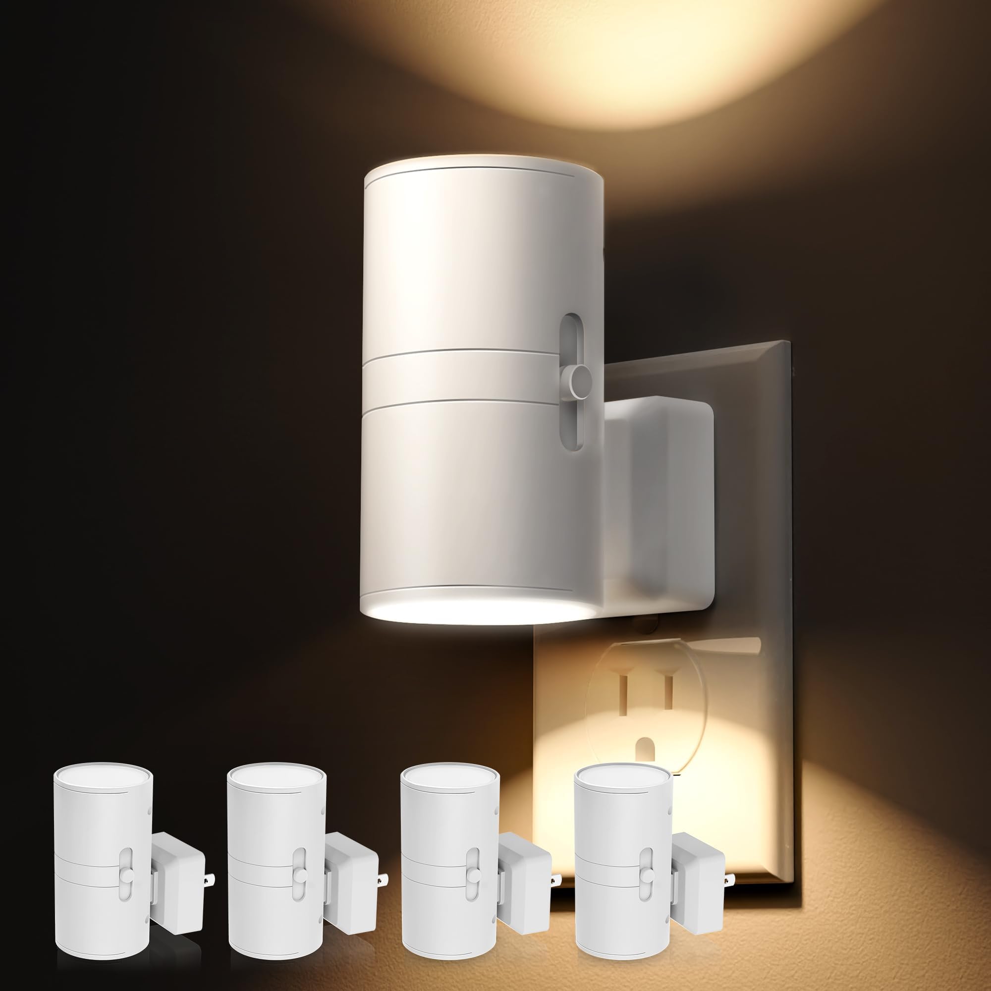 L LOHAS LED 4X Night Light Plug in, LOHAS Modern Night Light with Light Sensor, 0-100LM, Soft White 3000K, Dimmable Night Lights with White Shade for Hallway Bedroom Stairway