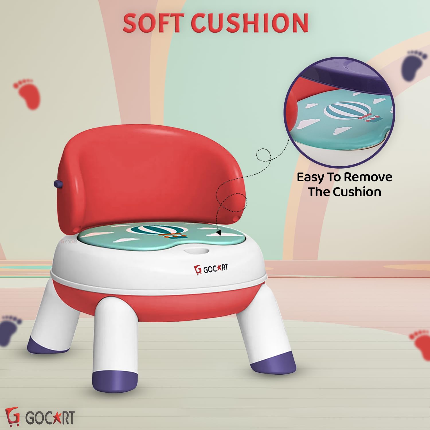 GOCART WITH G LOGO 4 Leg Baby Dining Chair With Detachable Tray And Pu Soft Cushion For 1-2 Year Kids And Toddler (Design-3) - White 1