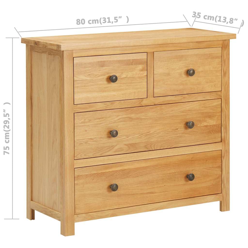 Comò in legno massello di quercia, 80 x 35 x 75 cm
