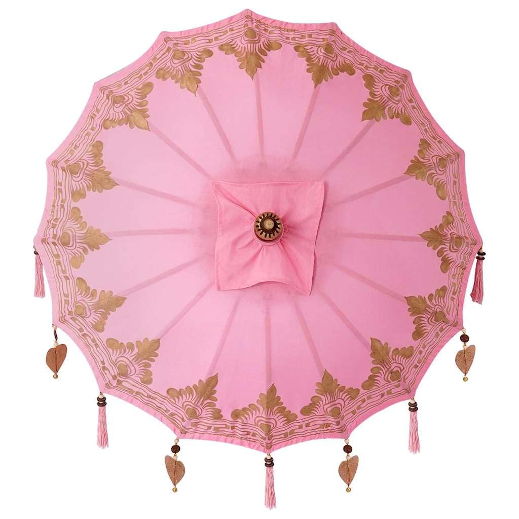 vidaXL Baliński Parasol z Bazą Różowy 95 x 95 x 260 cm, Zadaszenie do ogrodu i tarasu, parasol balkonowy, okrągły cień, rustykalne meble na letnie słońce