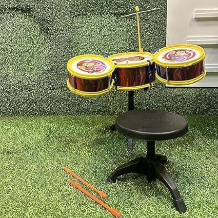 Image of Fully Kids Drum Set | Musical Drum Sets for Kids | Kid Musical Toys Jazz Drum with 3 Drums, 1 Stool and 1 Stand for Boys Girls Age 1 to 5 Years | Music Instrument Kid Birthday Gifts