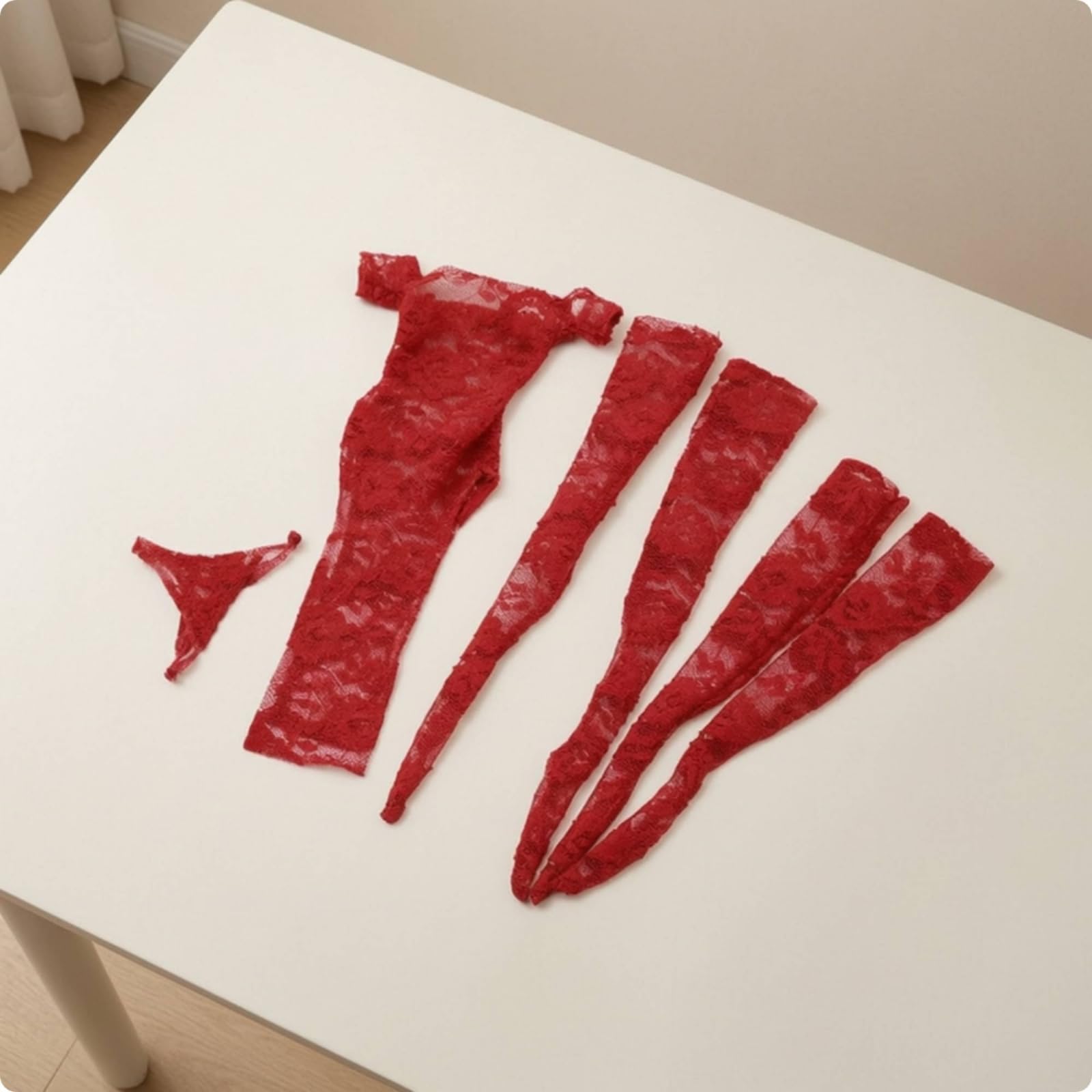 Spitzenrobes mit Unterwäsche schulterfrei Schulterfreies Kleid mit Strümpfen sinnlich Puppenkleid für Puppensammler , Rot
