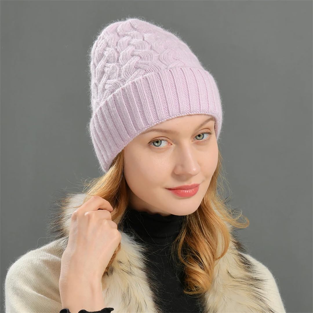Wvapzxx Bonnet Tricoté En Cachemire Pour Femme, Chapeau Chaud, Couleur Unie, Motif Torsadé, En Laine Épaisse, Skullies, Automne Et Hiver