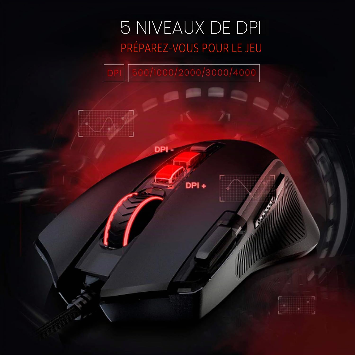 Redragon M612 Predator RGB Souris de Jeu, Souris Gamer Optique Filaire 8000 DPI 11 Boutons programmables & 5 Modes rétroéclairés