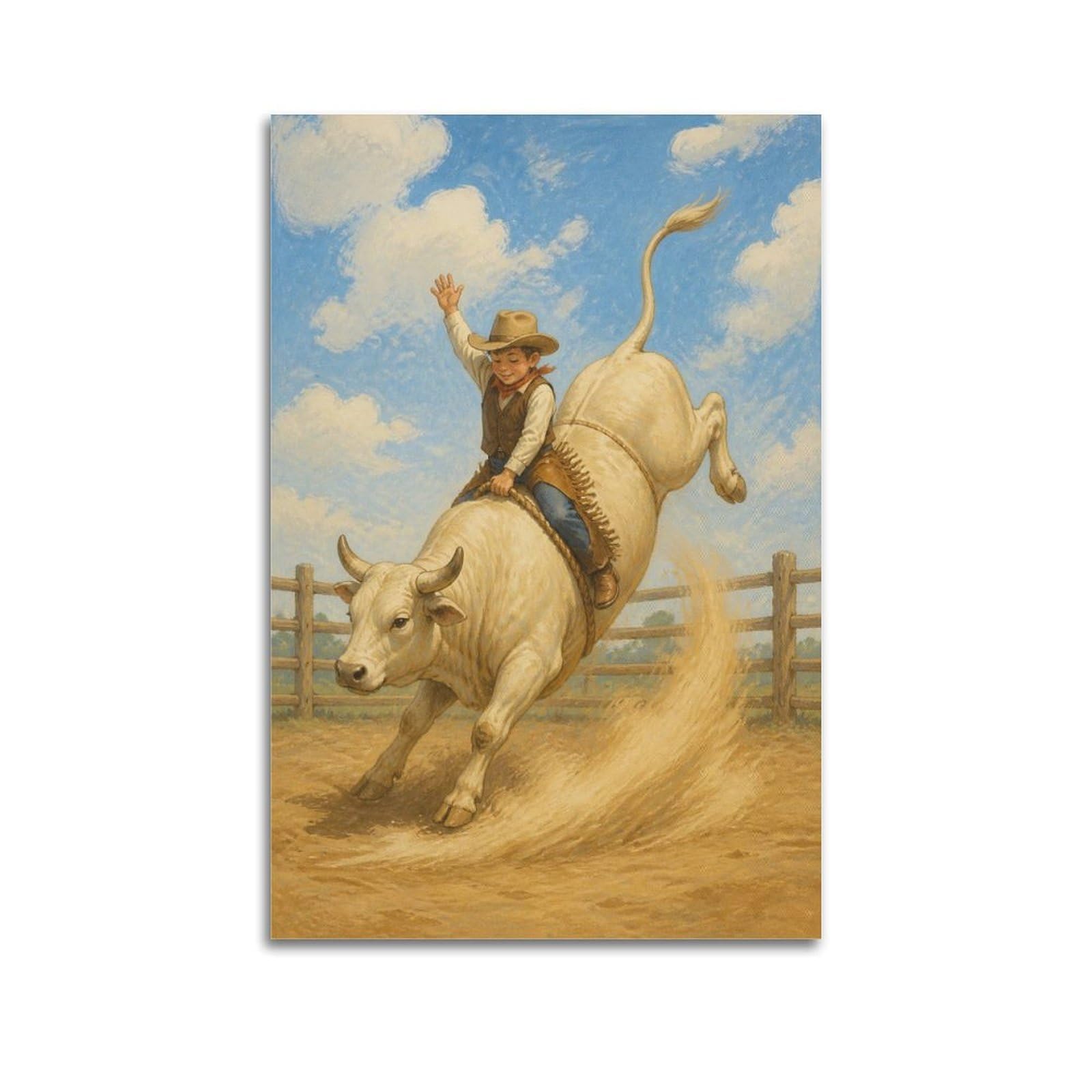 OKAHYS Vintage Rodeo Bull Riding Poster Western Cowboy Culture Rustic Modern Decorative Canvas Prints - Ideal Wall Art for Family, Man Cave, Game Room, Boys & Girls Bedroom 24x36inch(60x90cm)