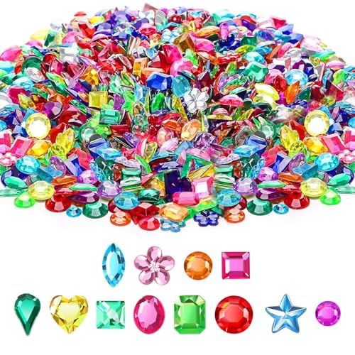 poraceous 1200 Piezas Diamantes, Piedras Preciosas Acrílicas, Piedras Autoadhesivo, Piedrass Preciosas Color, Diamante de Cristal Diferentes Formas, para Manualidades, Pintura de Diamantes