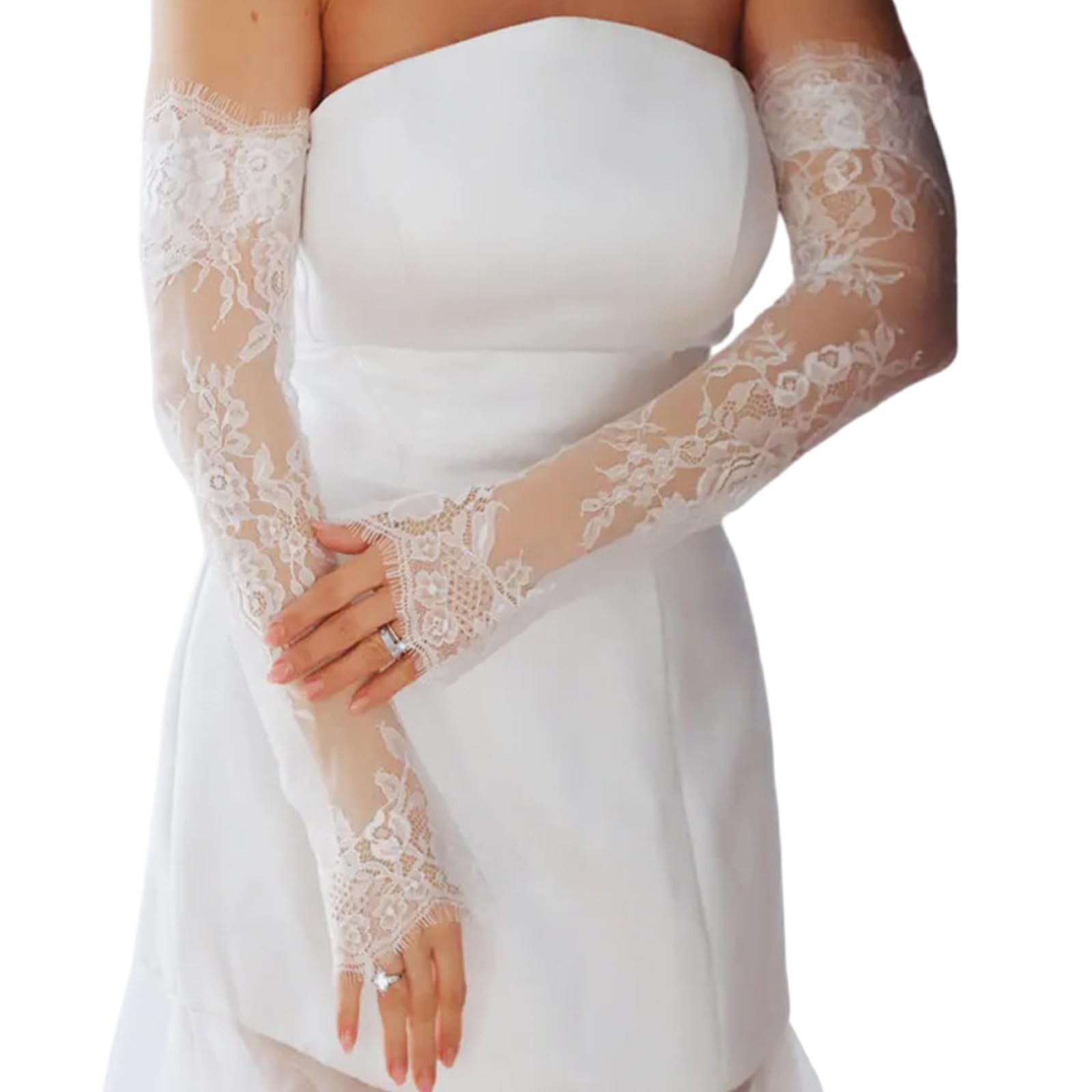 KHZen Seethrough Lace Arm Sleeves Sheer Gloves For Bride Wedding Gowns And Formal Occasion Lace Flower Gloves For Banquets