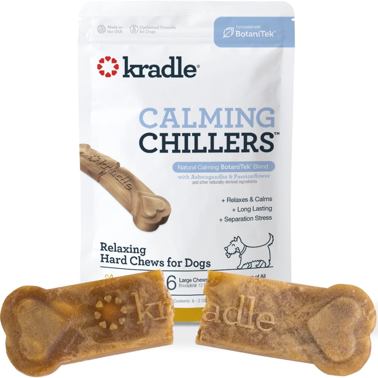 Kradle Chillers Dog Calming Chews, Hard Chews (6 Pack), Dog Anxiety Relief for Separation Anxiety, Thunder, Car Rides, Fireworks and…