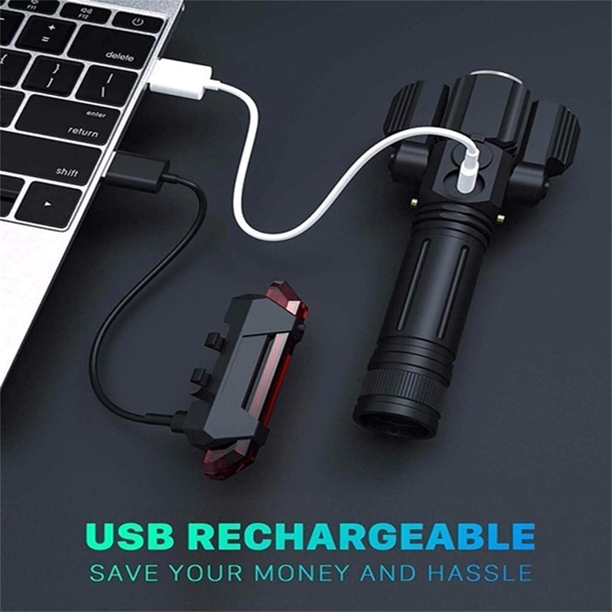 Conjunto de luz de bicicleta, luces de ciclo 4 modos 3 luces frontales LED y conjuntos de espalda 2200mAh USB Luces de bicicletas recargables USB Faros impermeables Se adapta a todas las bicicletas