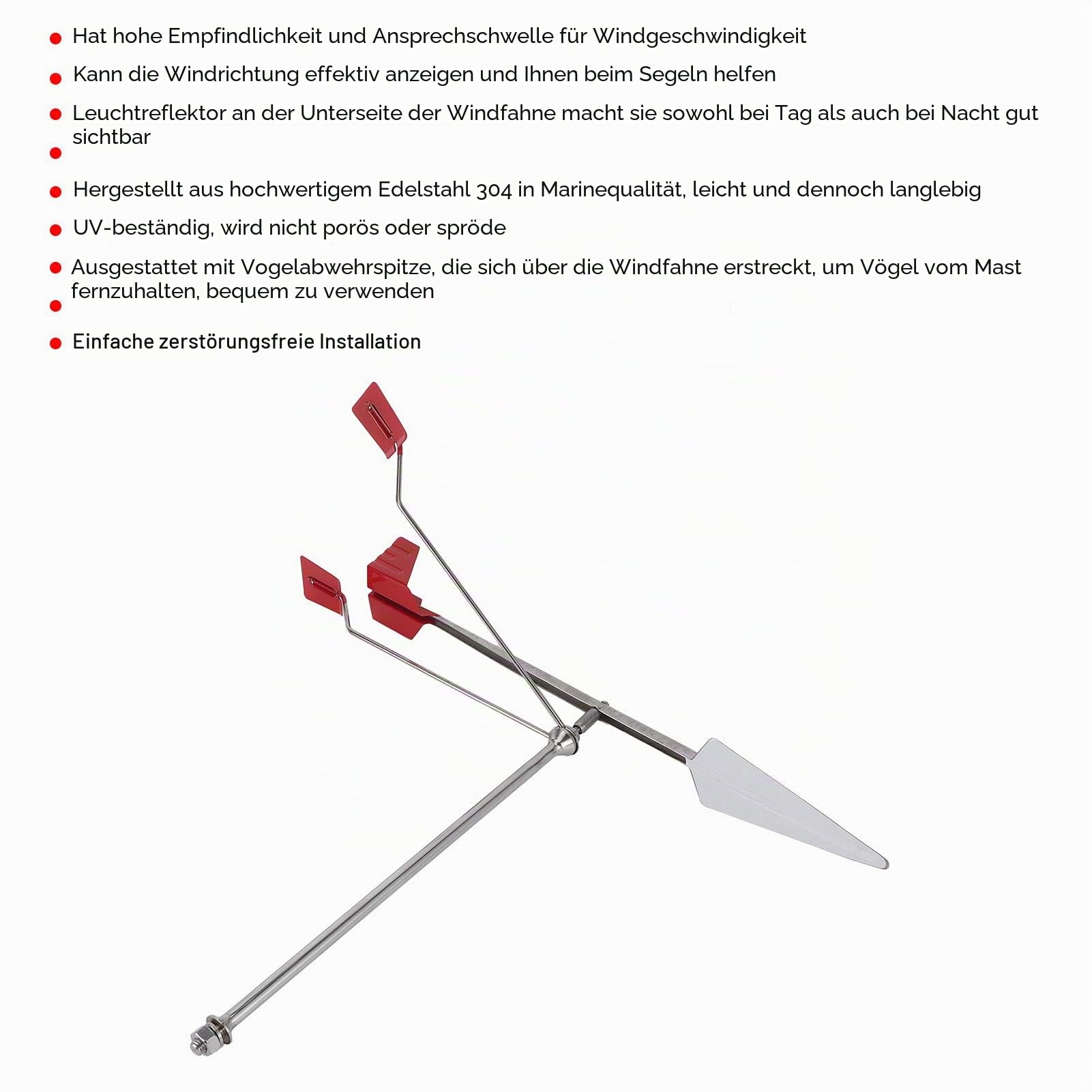 Windfahne Marine Wetterfahne Windrichtungsanzeige 304 Edelstahl Kompatibel Yacht und Boot Segeln