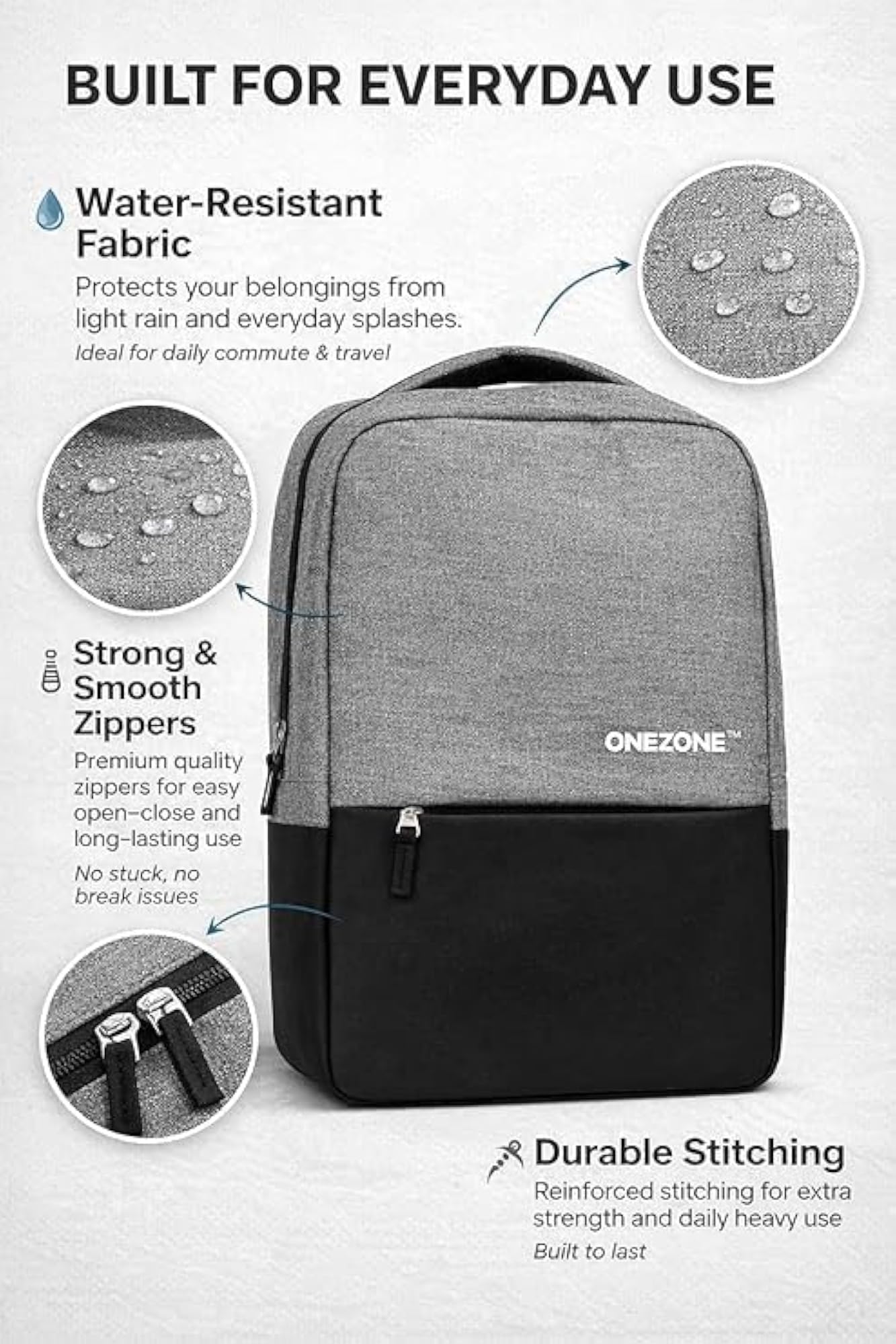 Stylish Grey & Black Water-Resistant Laptop Backpack