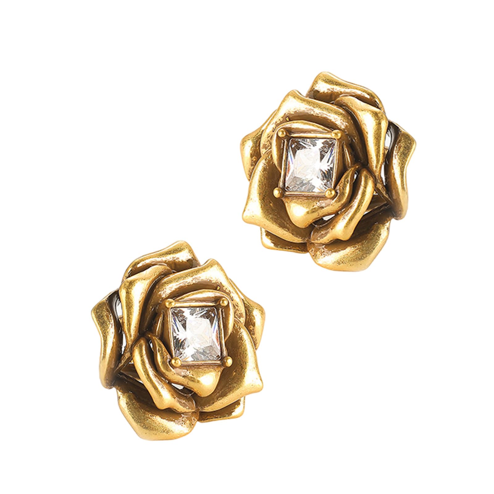 Orecchini da donna in stile vintage, con ciondoli a forma di fiore, con eleganti design a rosa e zircone quadrato per feste