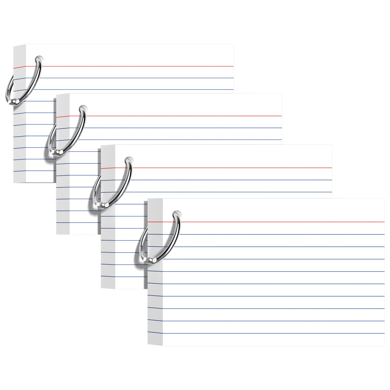 Index Cards 4x6 Inches, 200 PCS, White Flash Cards With Ring, Punched Lined Study Card Ruled Flashcards Notecards, Ruled Front And Blank Back, Note Card for School, College And Home