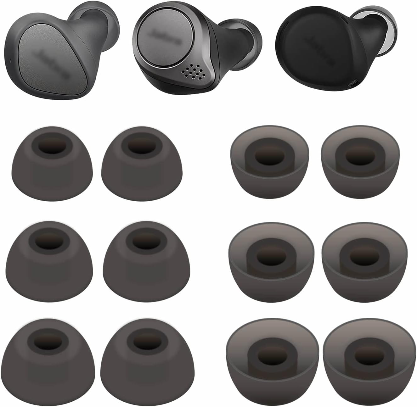6 Pairs Elite 75T / Elite 7 Pro/Elite 3 Ear Tips Buds Gel, Replacement Soft Rubber Silicone Eargel Cover Accessories Compatible with Jabra Elite 65T / Elite 7 Active/Elite 4 Active - S/M/L Gray