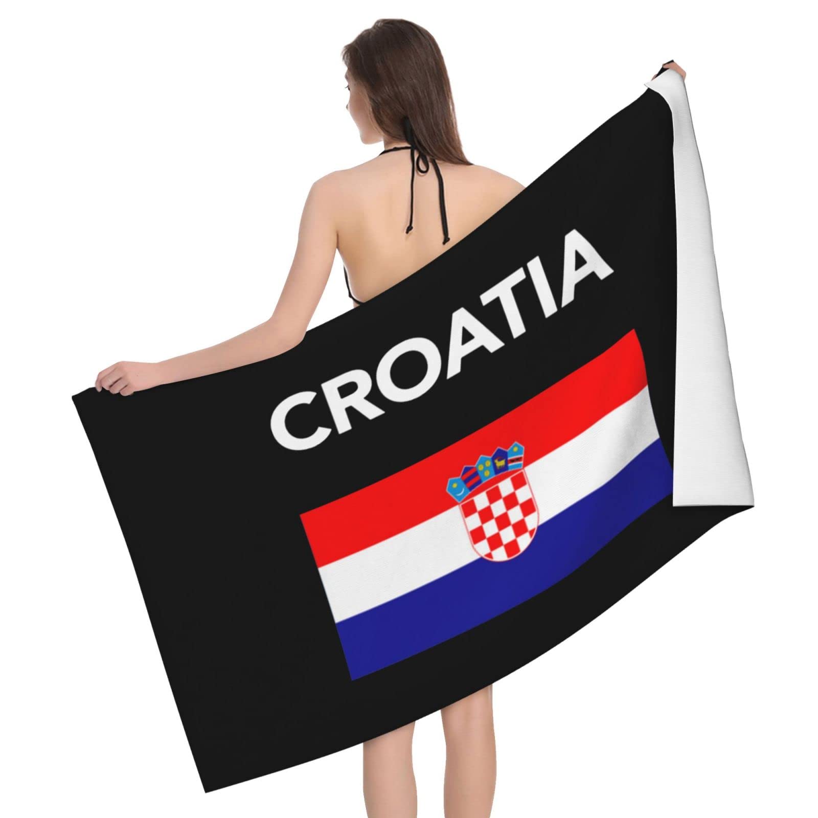 Lsjuee Croatian Flag Bath Towel Absorb Water Quick Dry Bath Towel, for Beach, Swimming Pool, Camping