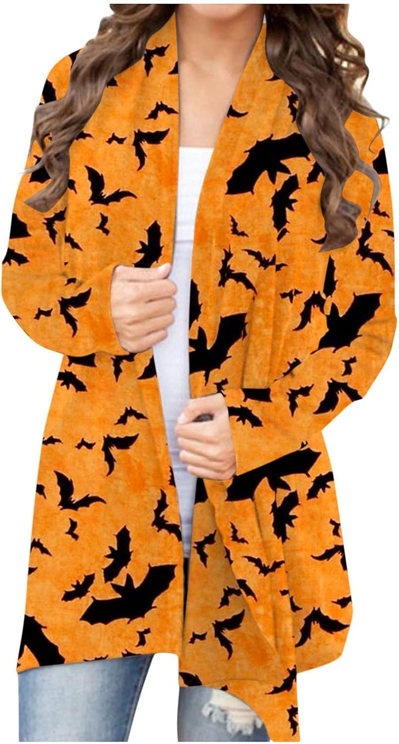 Masbird Halloween Cardigan for Women, Womens Cute Open Front Pumpkin