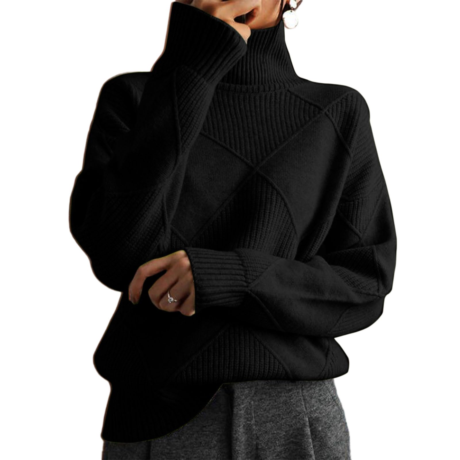 Womens Turtleneck Sweaters Fall Winter Long Sleeve Tunic Tops Chunky Trendy Pullover Tops Women Fall Clothes