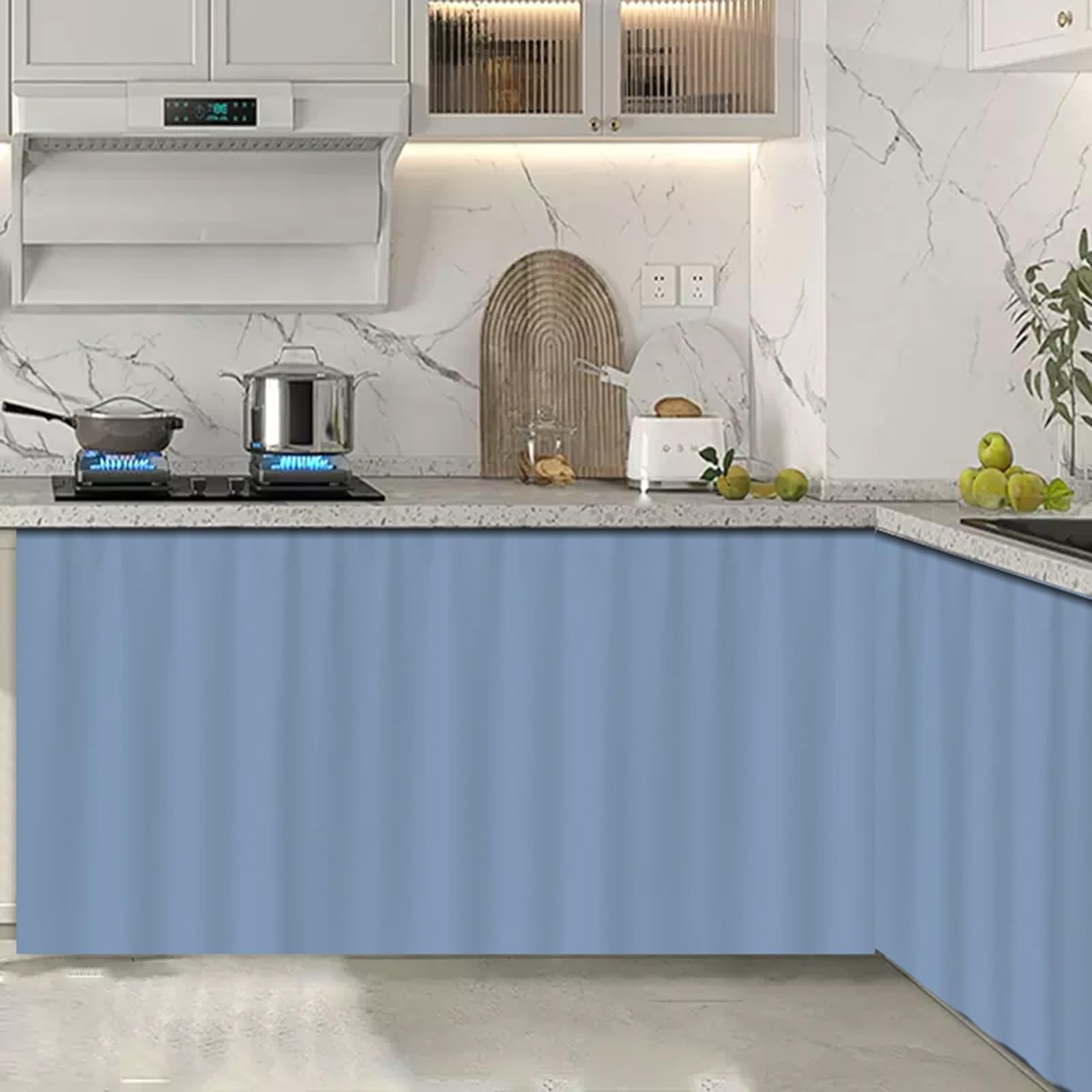 WQPMNYG Kitchen and Bathroom Curtains DustProof Shelf Cover Sliding Rail Design Blue 120cm W x 50cm H Ideal for Cabinets and Shoe Racks