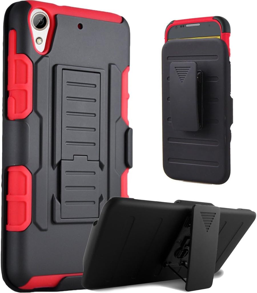 HTC Desire 626 626S A22 Red Dual Layer Hybrid Armor Shock Proof Stand Holster Clip Phone Case Cover - iWIRE [UTMOST Protection] & Touch Screen Pen