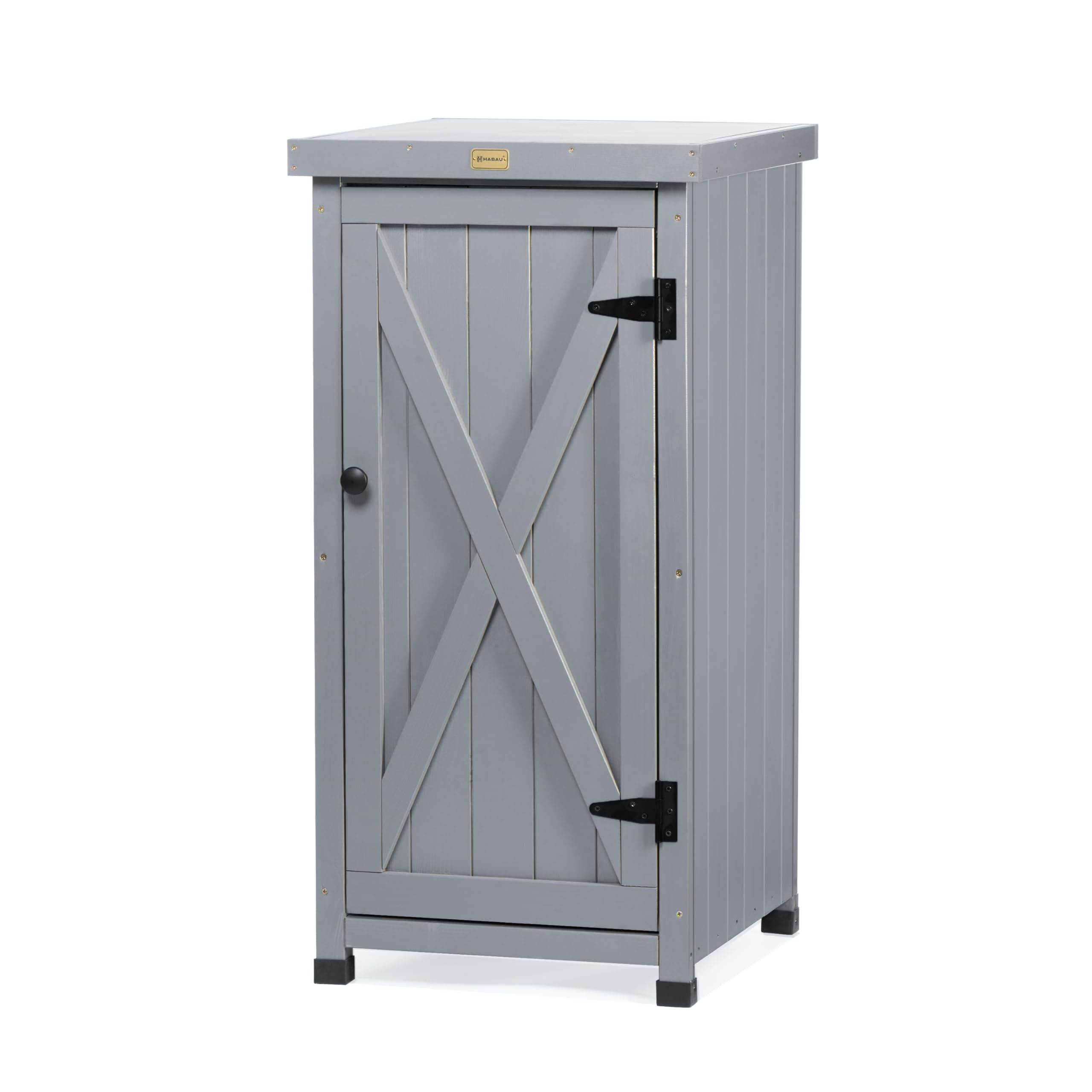 HABAU Outdoor Storage Cabinet for Patio, Garden Potting Bench Table with Shelves &amp; Metal-Tabletop, Wooden Planting Work Station, Weatherproof
