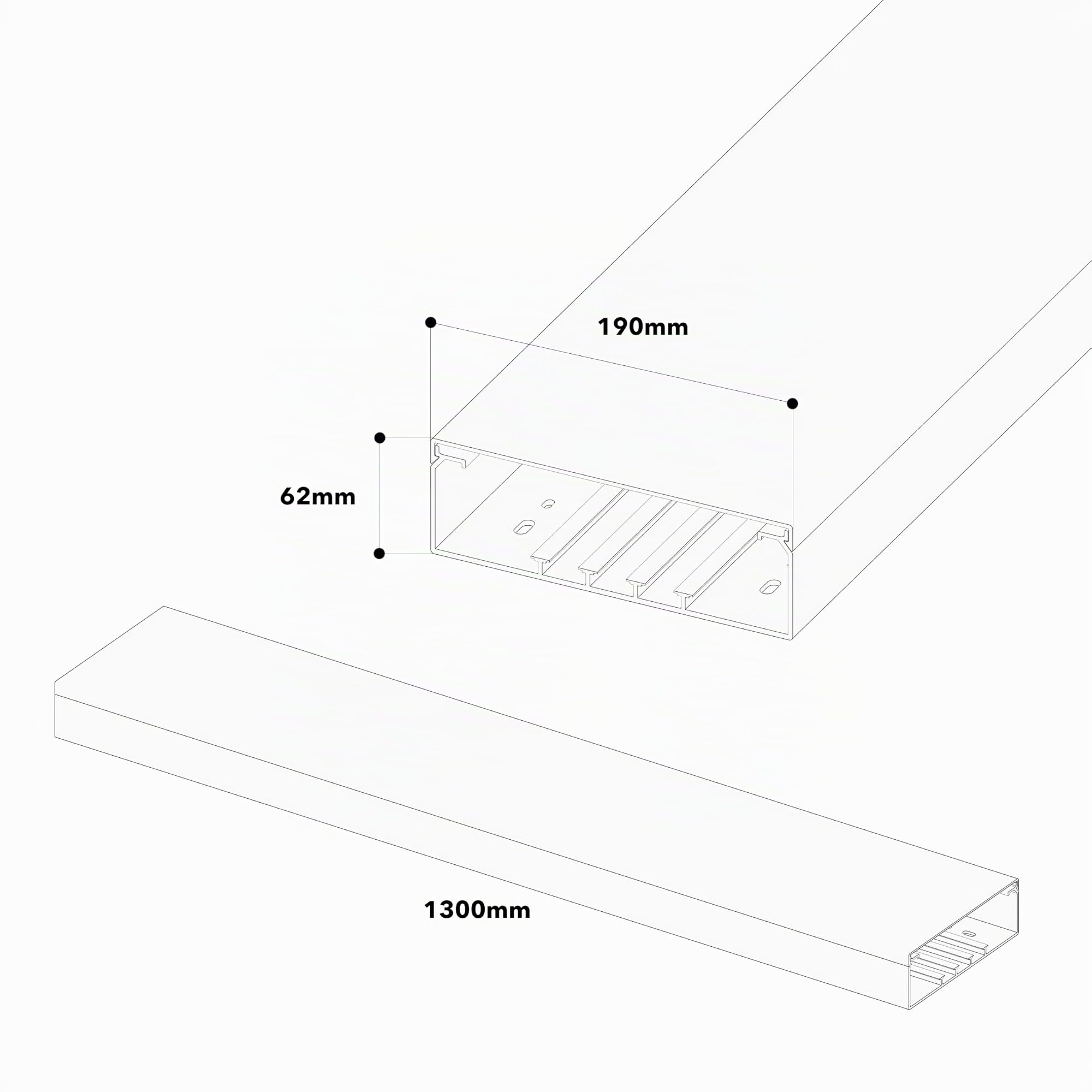 GGK - Goulotte électrique 60 x 200 Blanche Longueur 1,30m - Parfaite pour Une Pose de Tableau en rénovation ou Installation complémentaire - Très résistante