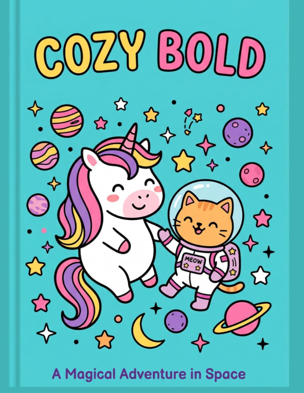 Cozy Bold: Easy and Adorable Coloring Book for Kids and Adults: 80 Bold Scenes with Animals, Space, and Magical Characters