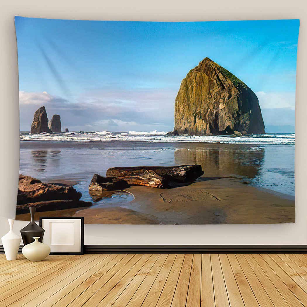 Uoopati Oregon Tapestry Wall Hanging Landscape Coast Beach Stunning Winter Famous Cannon Haystack Mingle Wall Art Tapestries Tapestry for Bedroom Room Decor Picnic Mat Beach Bed Cover 60"x80"