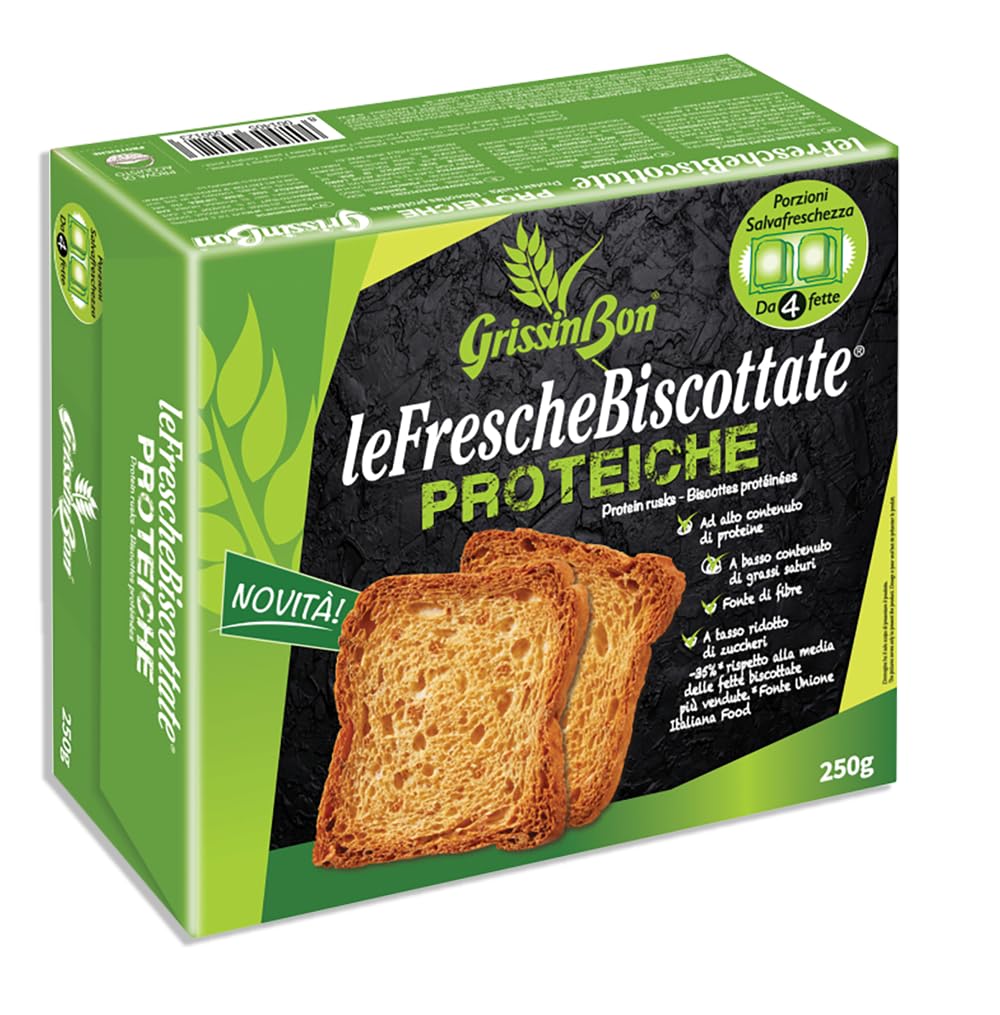 4X GrissinBon Le Fresche Biscottate Proteiche Fette Biscottate con Proteine in Porzioni Salva Freschezza 250g