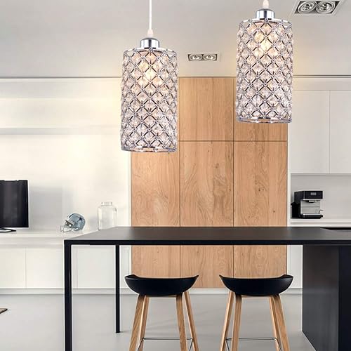 Miniatura 5 de Moderna iluminación colgante de cristal colgante lámpara de techo ajustable para cocina, comedor, dormitorio, isla de cocina (plata)