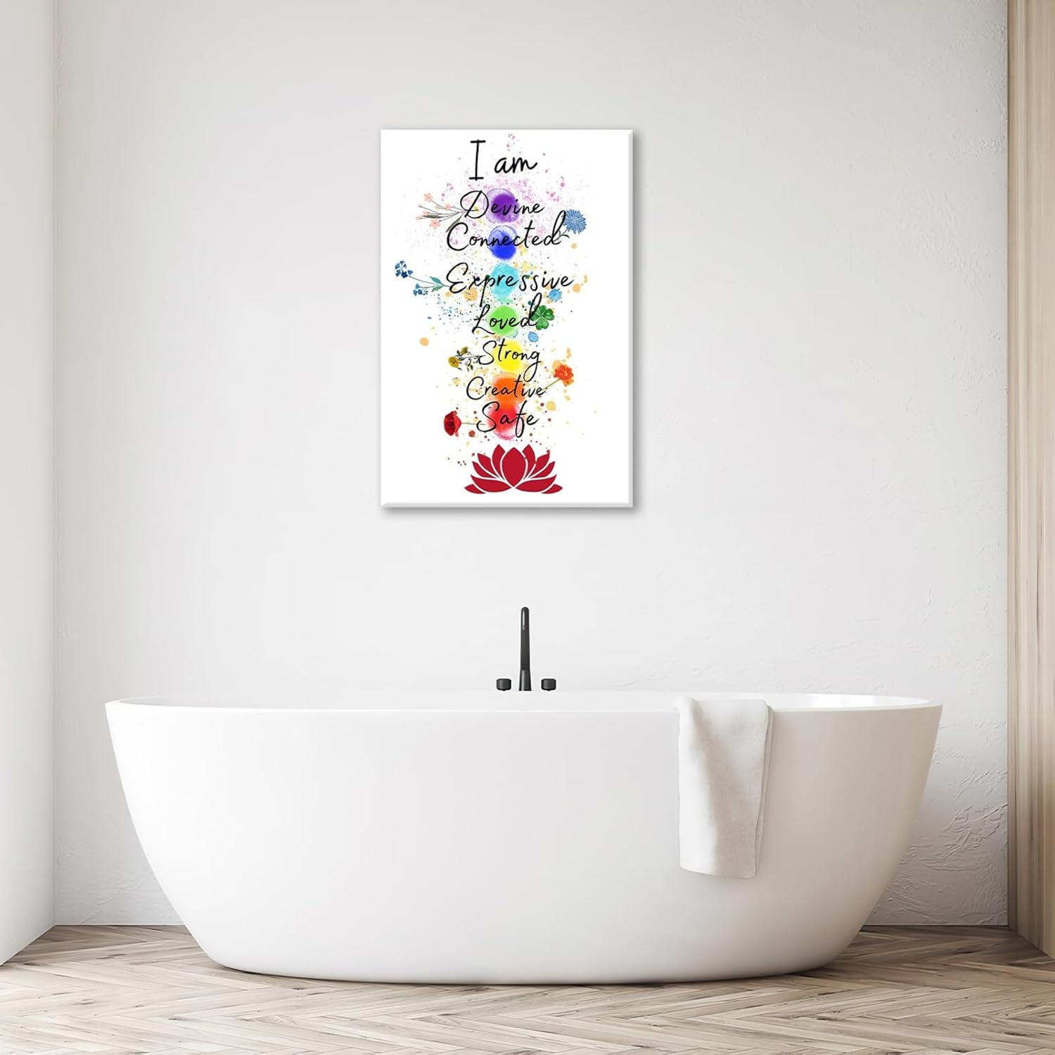 Lotus Floral Pictures Wall Art, Floral Zen Wall Decor, Inspirational Quote Framed Painting, Yoga Spa Canvas Artwork for Meditation Room Bathroom Bedroom Living Room Decorations 24L'' × 16W''