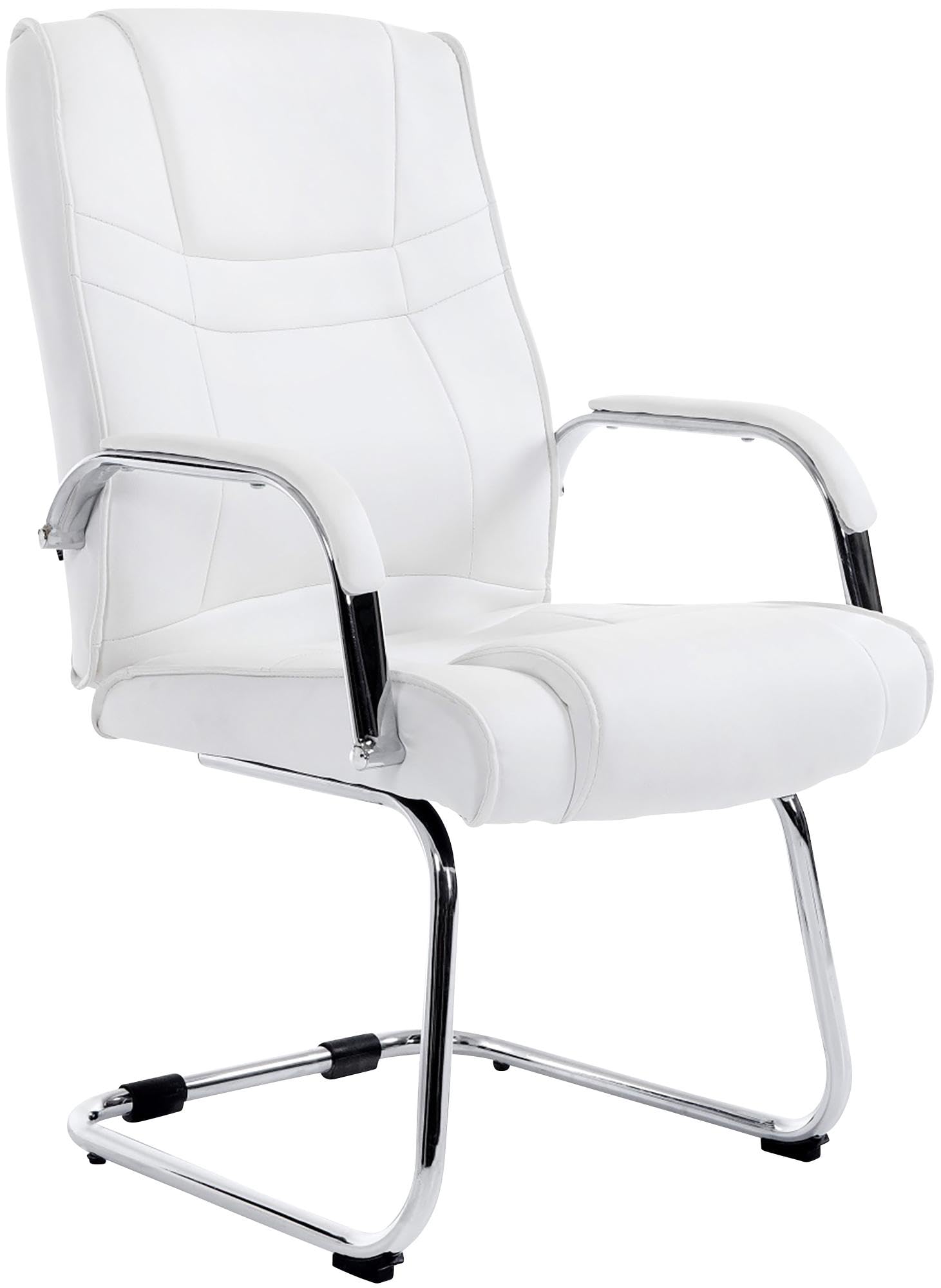 CLP Chaise Cantilever Attila XXL avec Accoudoirs - Fauteuil Oscillant de Bureau en Similicuir - Chaise de Salle à Manger Rembourrée Charge Max 1, Couleur:Blanc