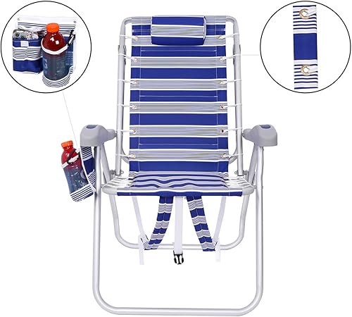 Miniatura 3 de Silla de playa plegable de aluminio de alta resistencia para adultos  Colocar plana, 5 posiciones reclinables  Bolsa térmica aislada extraíble