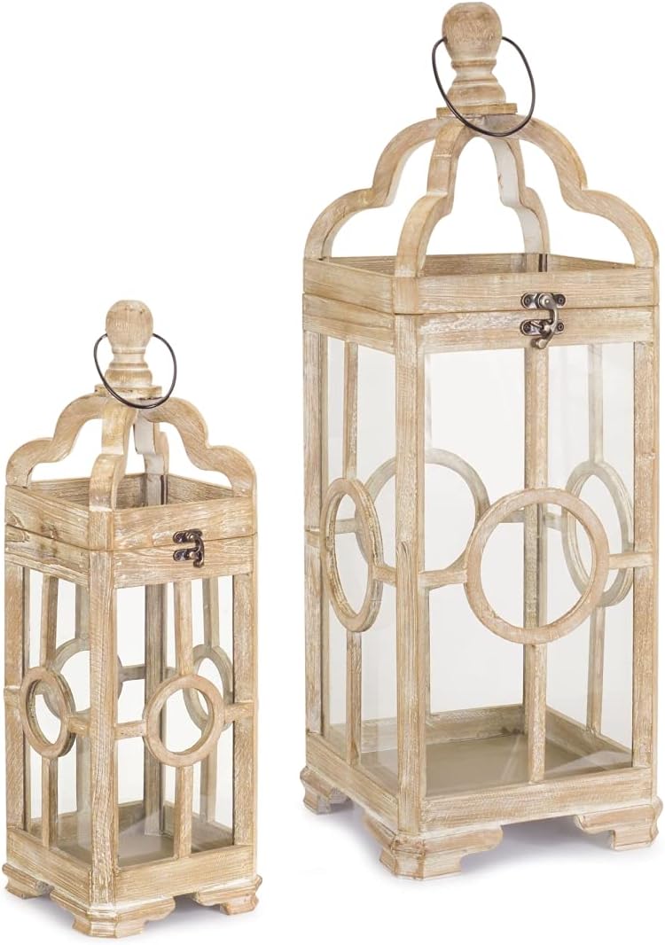 Melrose International 74328DS 19.5 & 28 in. Wood & Glass Lantern - Set of 2