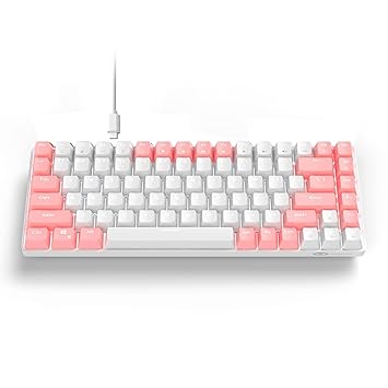75% Mechanical Keyboard,MageGee Wired Gaming Keyboard with Red Switches and White Backlit Small Compact 75 Percent Keyboard Mechanical, Portable Gaming Keyboard Gamer for PC, MAC(Pink White)